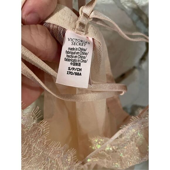 Victoria's Secret Womens Blush Pink Iridescent Chantilly Lace Babydoll Small - Picture 6 of 6